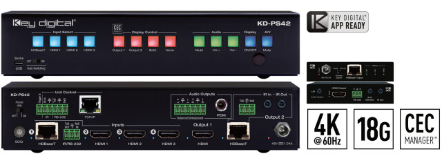 Przełącznik prezentacyjny 4K/18G, HDBaseT, HDMI, KD-PS42 