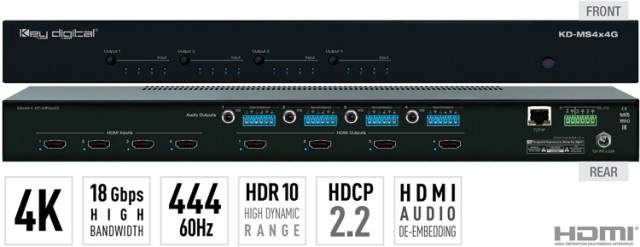 Matryca HDMI 4K/18G z niezależnym przełączaniem audio KD-MS4x4G